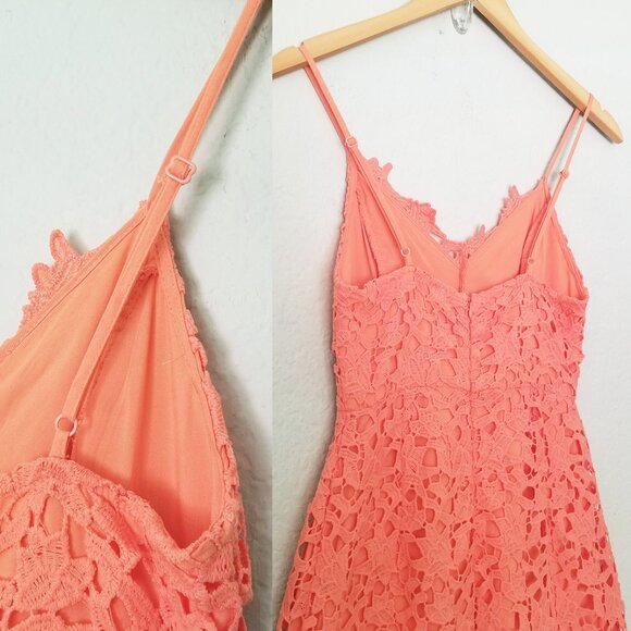 ASTR The Label Floral Lace Midi Dress Size S Coral Guipure Wedding Guest Party - Picture 13 of 16